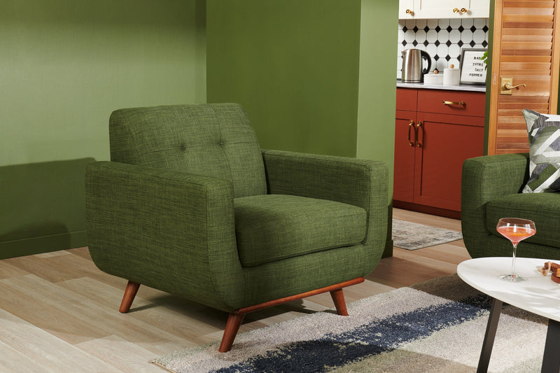 Fauteuil Freeman Kort & Co. de 37 po en tissu d’apparence lin avec pattes en bois et coussin de dossier capitonné - vert avocat