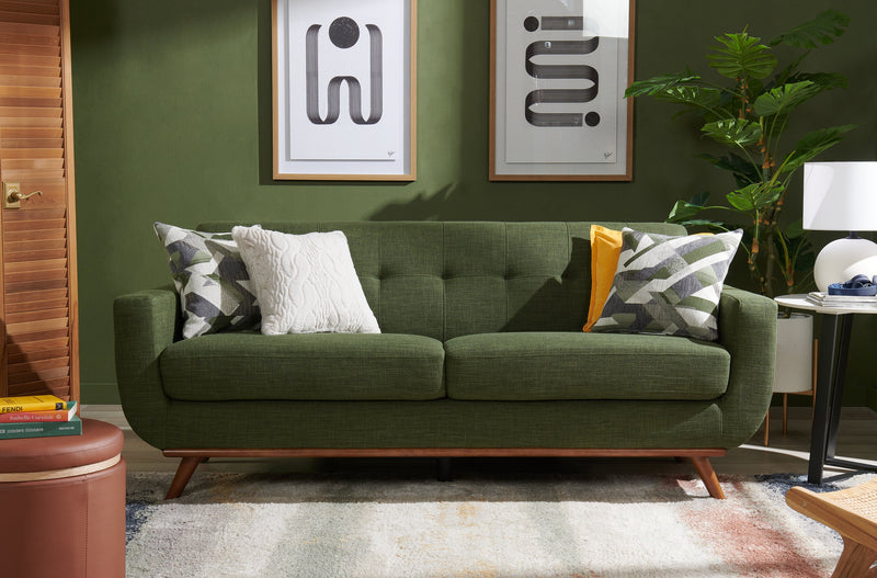 Sofa Freeman de Kort & Co. de 80 po de format condo en tissu d’apparence lin avec base et pattes en bois - vert avocat