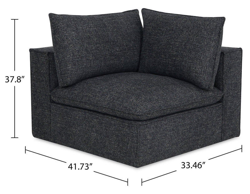 Fauteuil modulaire en coin Fusion de 41,73 po en tissu de chenille gris anthracite avec coussin de dossier amovible en duvet et plumes