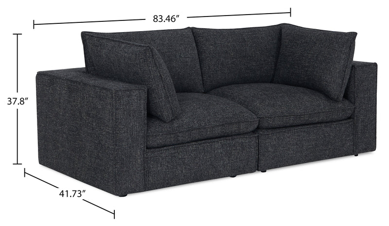 Causeuse modulaire Fusion de 83,46 po en tissu de chenille gris anthracite avec coussins de dossier amovibles en duvet et plumes 