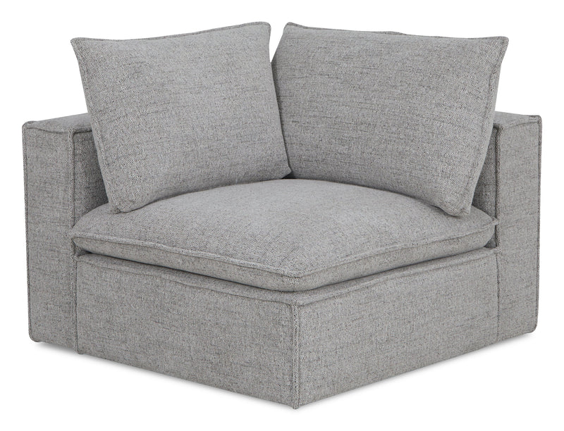 Fauteuil modulaire en coin Fusion de 41,73 po en tissu de chenille gris argenté avec coussin de dossier amovible en duvet et plumes