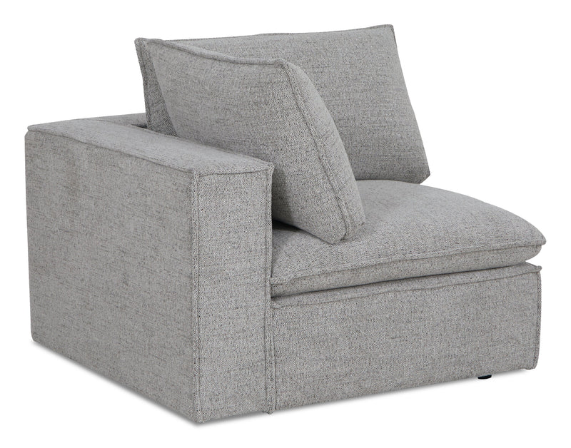 Fauteuil modulaire en coin Fusion de 41,73 po en tissu de chenille gris argenté avec coussin de dossier amovible en duvet et plumes