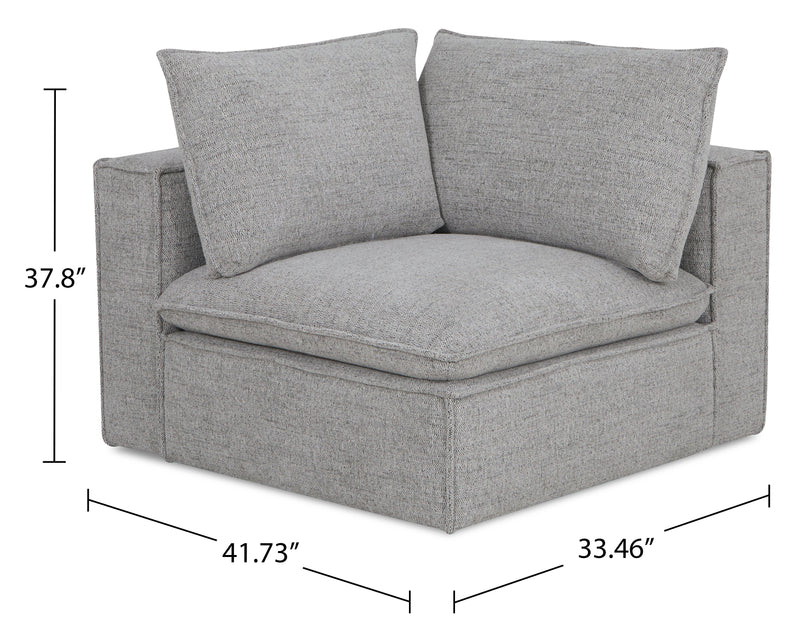 Fauteuil modulaire en coin Fusion de 41,73 po en tissu de chenille gris argenté avec coussin de dossier amovible en duvet et plumes