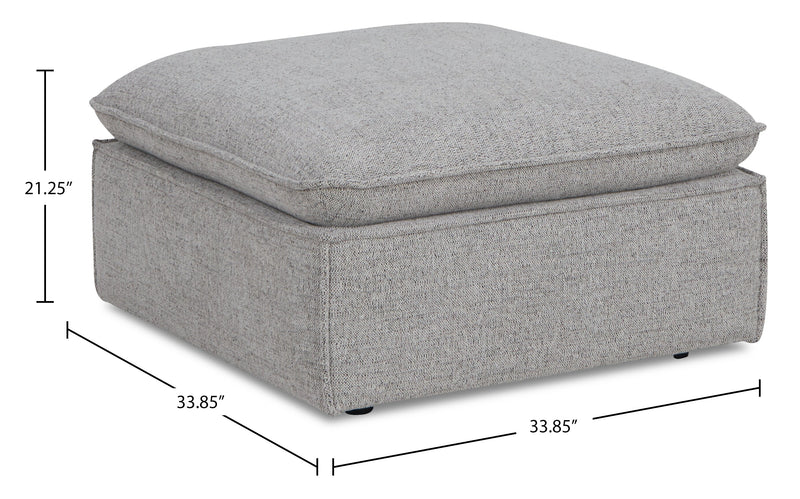 Pouf Fusion de 33,85 po en tissu de chenille gris argenté avec coussin en duvet et plumes