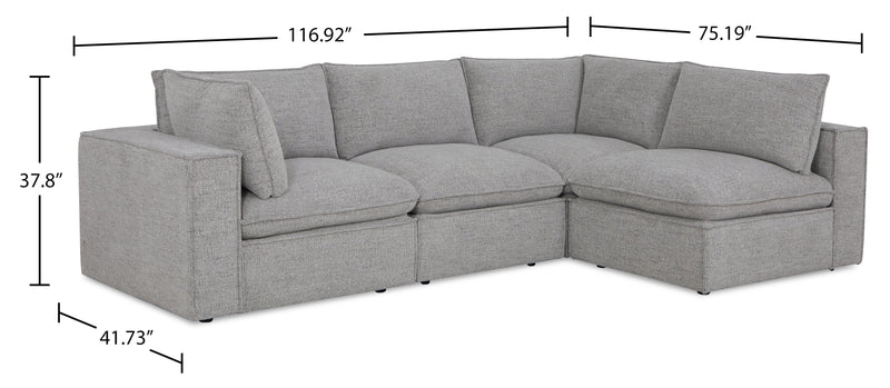 Sofa sectionnel modulaire Fusion 4 pièces en tissu de chenille gris argenté avec coussins de dossier amovibles en duvet et plumes