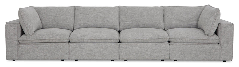 Sofa sectionnel modulaire Fusion 4 pièces en tissu de chenille gris argenté avec coussins de dossier amovibles en duvet et plumes
