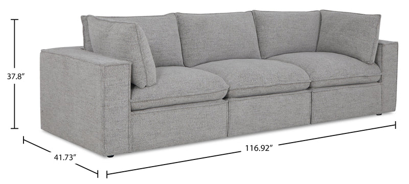 Sofa modulaire Fusion de 116,92 po en tissu de chenille gris argenté avec coussins de dossier amovibles en duvet et plumes