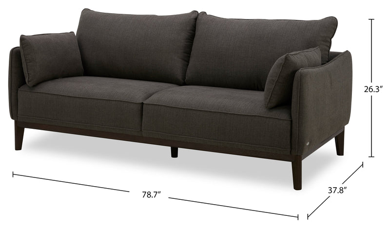 Sofa Gena de Cindy Crawford Home de 78,7 po de format condo en tissu d’apparence lin avec coussins de dossier amovibles - gris anthracite