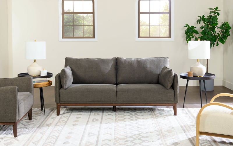 Sofa Gena de Cindy Crawford Home de 78,7 po de format condo en tissu d’apparence lin avec coussins de dossier amovibles - gris anthracite