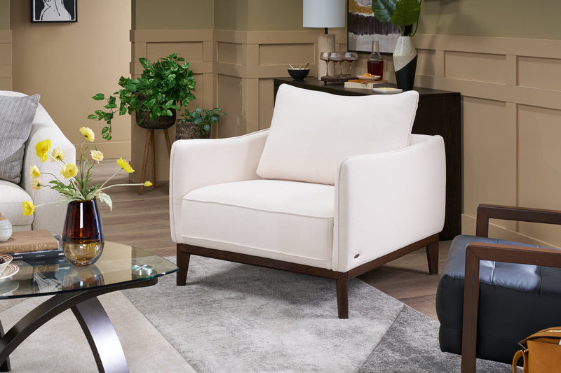 Fauteuil Gena de Cindy Crawford Home de 38,5 po en tissu d’apparence lin avec coussin de dossier amovible - blanc coton