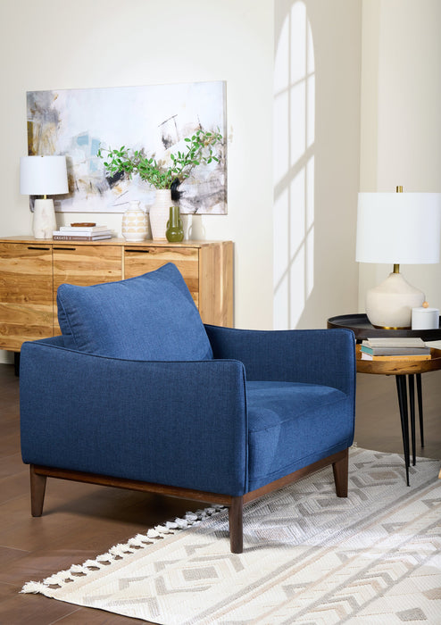 Fauteuil Gena de Cindy Crawford Home de 38,5 po en tissu d’apparence lin avec coussin de dossier amovible - bleu minuit