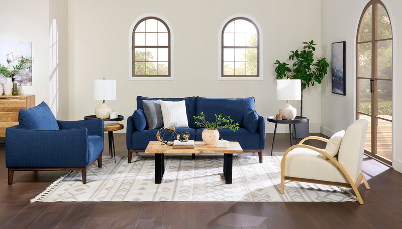 Sofa Gena de Cindy Crawford Home de 78,7 po de format condo en tissu d’apparence lin avec coussins de dossier amovibles - bleu minuit