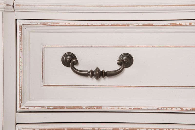 Commode verticale Grace de 38 po (L) x 52 po (H) à 5 tiroirs avec plateau de rangement à dessus relevable pour la chambre à coucher - blanc antique