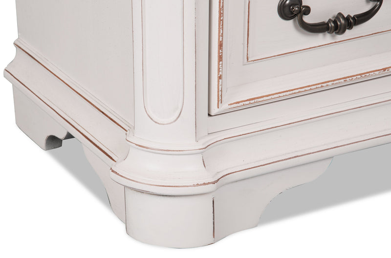 Commode verticale Grace de 38 po (L) x 52 po (H) à 5 tiroirs avec plateau de rangement à dessus relevable pour la chambre à coucher - blanc antique