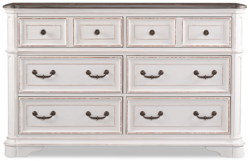 Commode Grace de 64 po (L) x 40 po (H) à 6 tiroirs pour la chambre à coucher - blanc antique