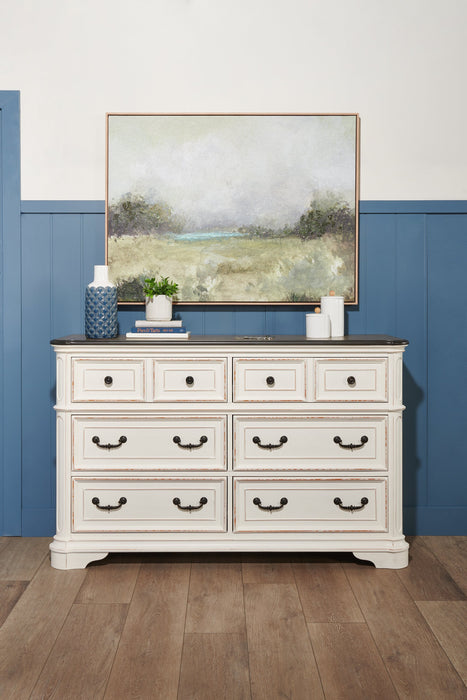 Commode Grace de 64 po (L) x 40 po (H) à 6 tiroirs pour la chambre à coucher - blanc antique