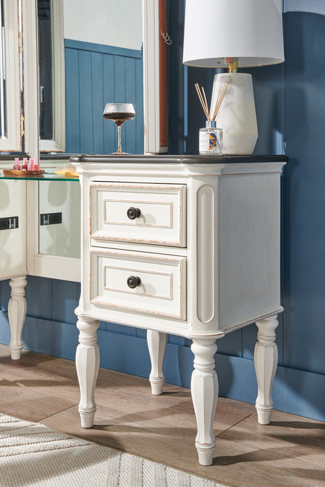 Ensemble de coiffeuse Grace avec tabouret, miroir, prises d’alimentation et ports USB intégrés pour la chambre à coucher - blanc antique