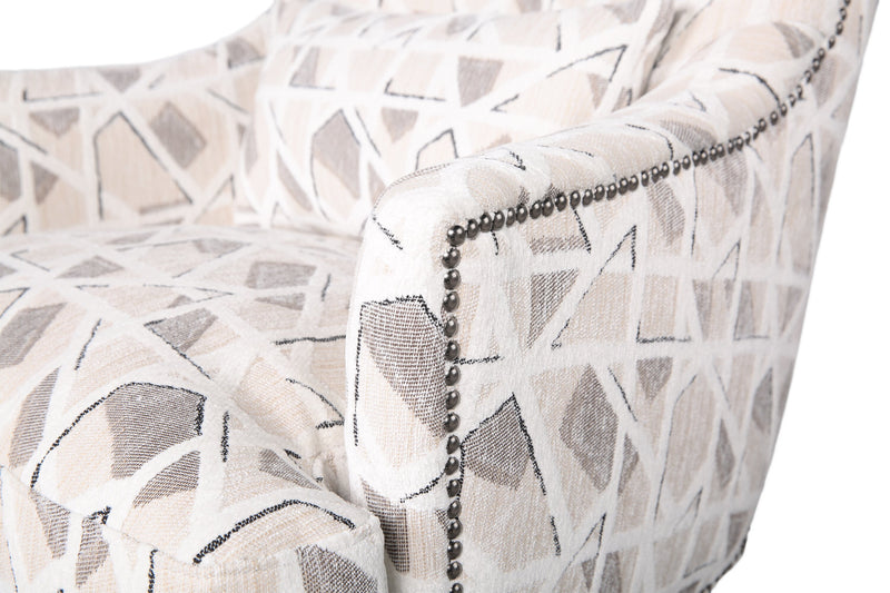 Fauteuil d’appoint Haden de 30 po en tissu de chenille avec base en bois et bordure de clous décoratifs - lin Angelou multicolore