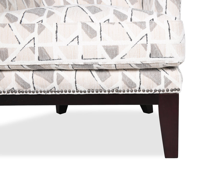 Fauteuil d’appoint Haden de 30 po en tissu de chenille avec base en bois et bordure de clous décoratifs - lin Angelou multicolore