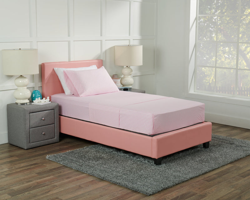 Ensemble de draps Hallie de 4 pièces rayés en coton pour lit double - rose