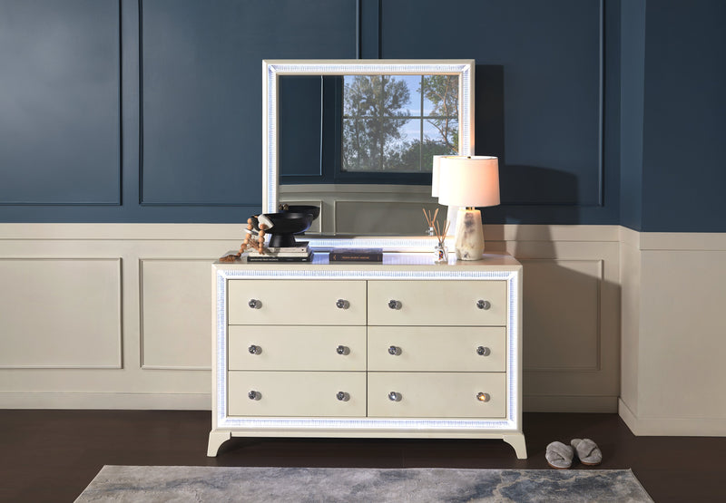 Miroir de commode de chambre à coucher somptueux Halo avec éclairage à DEL - blanc