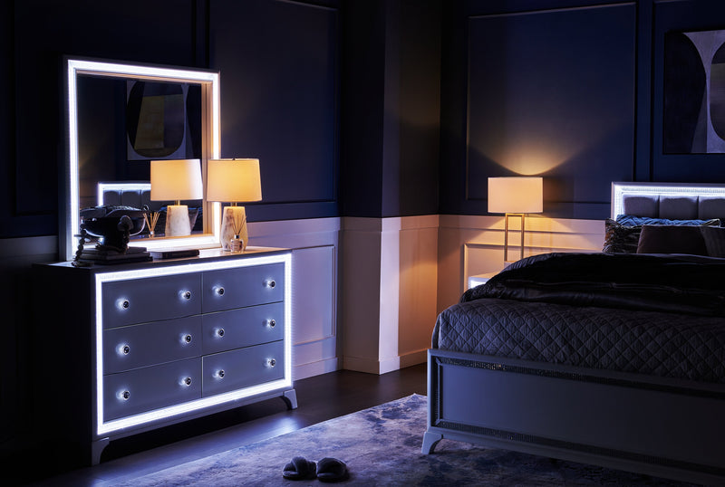 Miroir de commode de chambre à coucher somptueux Halo avec éclairage à DEL - blanc