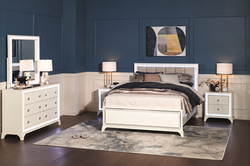 Miroir de commode de chambre à coucher somptueux Halo avec éclairage à DEL - blanc