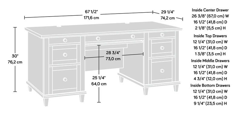 Bureau de direction Hammond de 67,56 po de qualité commerciale à 7 tiroirs - chêne crayeux