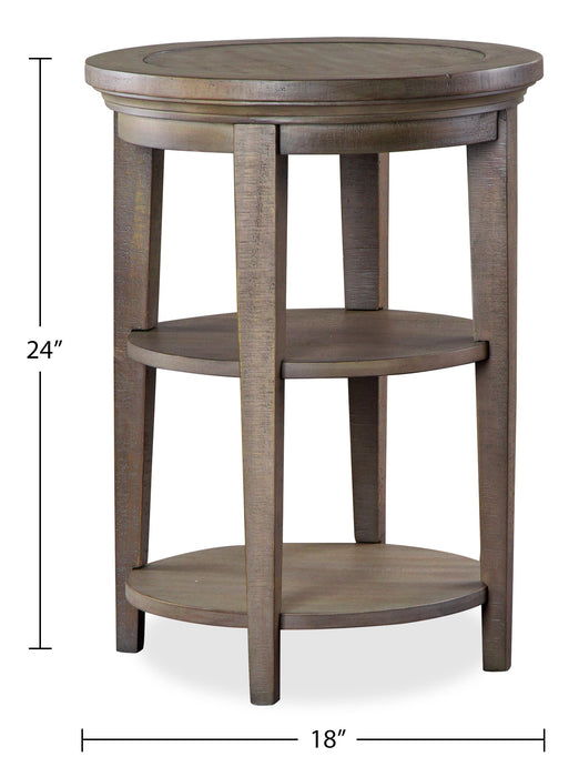 Table de bout ronde traditionnelle Hanson de 18 po en pin - gris tourterelle