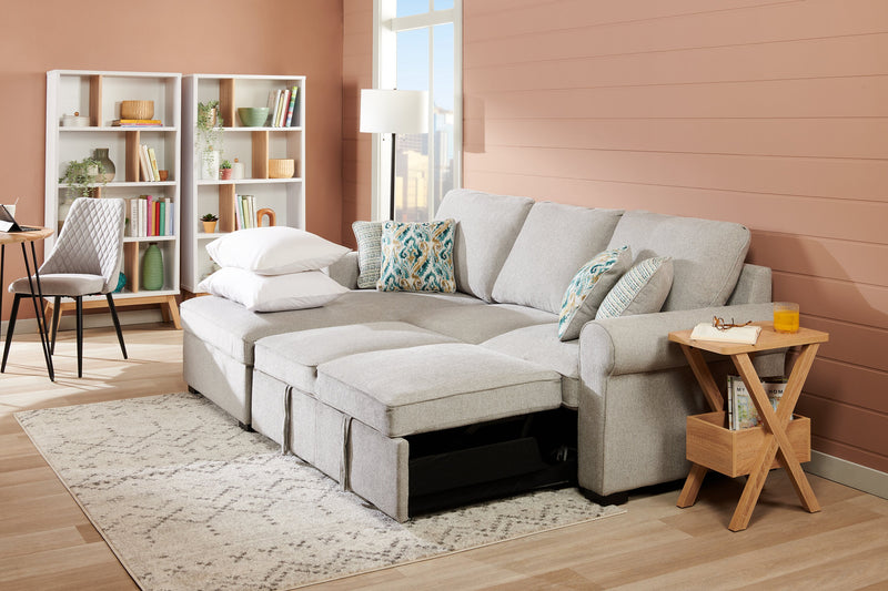 Sofa-lit sectionnel de gauche Haven de Scott Living 2 pièces en tissu de chenille avec fauteuil long de rangement - gris