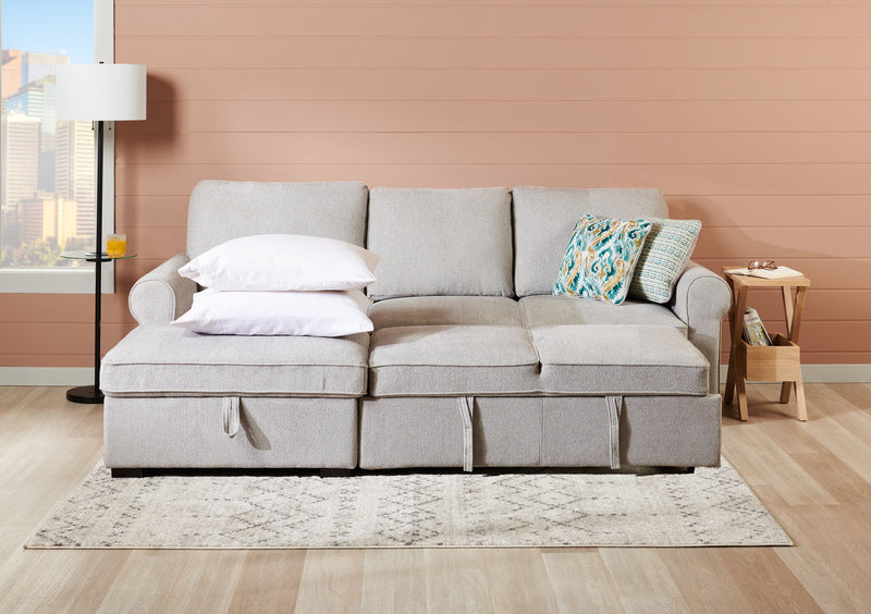 Sofa-lit sectionnel de gauche Haven de Scott Living 2 pièces en tissu de chenille avec fauteuil long de rangement - gris