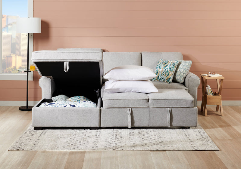 Sofa-lit sectionnel de gauche Haven de Scott Living 2 pièces en tissu de chenille avec fauteuil long de rangement - gris