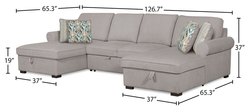 Sofa-lit sectionnel Haven de Scott Living 3 pièces en tissu de chenille avec 2 fauteuils longs de rangement - gris