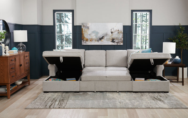 Sofa-lit sectionnel Haven de Scott Living 3 pièces en tissu de chenille avec 2 fauteuils longs de rangement - gris