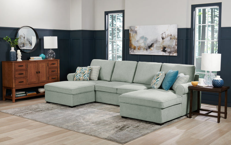 Sofa-lit sectionnel Haven de Scott Living 3 pièces en tissu de chenille avec 2 fauteuils longs de rangement - bleu écume de mer