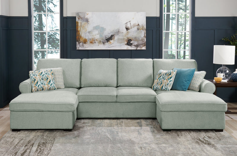 Sofa-lit sectionnel Haven de Scott Living 3 pièces en tissu de chenille avec 2 fauteuils longs de rangement - bleu écume de mer