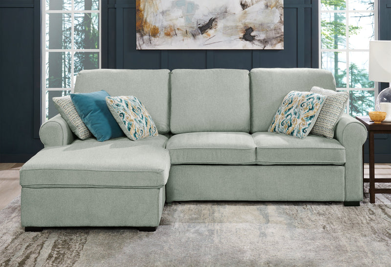 Sofa-lit sectionnel de gauche Haven de Scott Living 2 pièces en tissu de chenille avec fauteuil long de rangement - bleu écume de mer