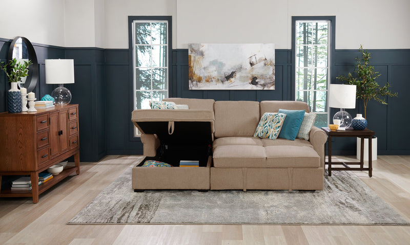 Sofa-lit sectionnel de gauche Haven de Scott Living 2 pièces en tissu de chenille avec fauteuil long de rangement - taupe