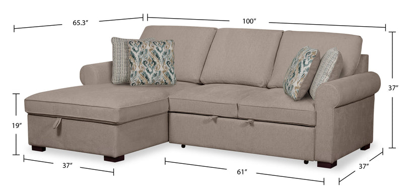 Sofa-lit sectionnel de gauche Haven de Scott Living 2 pièces en tissu de chenille avec fauteuil long de rangement - taupe