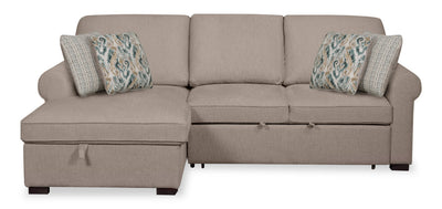 Scott Living Haven 2-Piece Left-Facing Chenille Fabric Sleeper Sectional with Storage Chaise - Taupe | Sofa-lit sectionnel de gauche Haven de Scott Living 2 pièces en tissu de chenille avec fauteuil long de rangement - taupe