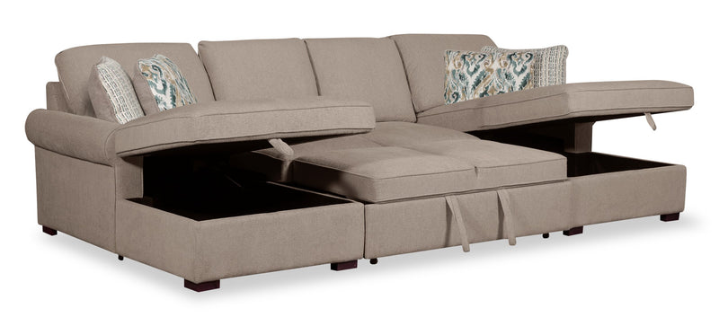 Sofa-lit sectionnel Haven de Scott Living 3 pièces en tissu de chenille avec 2 fauteuils longs de rangement - taupe