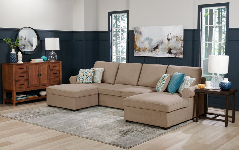 Sofa-lit sectionnel Haven de Scott Living 3 pièces en tissu de chenille avec 2 fauteuils longs de rangement - taupe