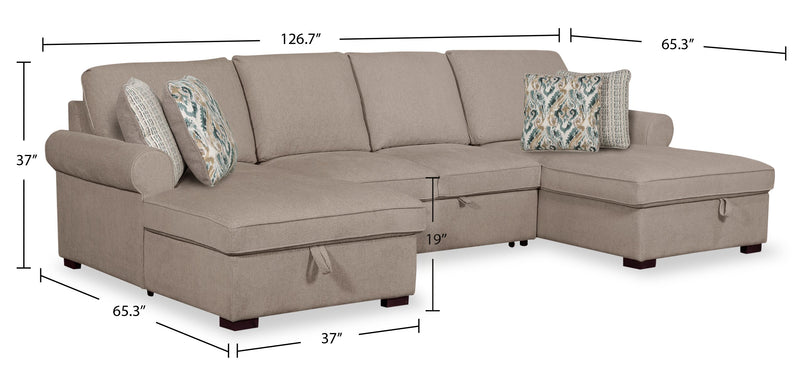 Sofa-lit sectionnel Haven de Scott Living 3 pièces en tissu de chenille avec 2 fauteuils longs de rangement - taupe
