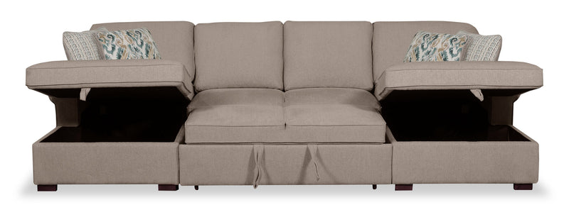 Sofa-lit sectionnel Haven de Scott Living 3 pièces en tissu de chenille avec 2 fauteuils longs de rangement - taupe