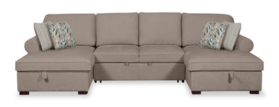 Scott Living Haven 3-Piece Chenille Fabric Sleeper Sectional with Two Storage Chaises - Taupe | Sofa-lit sectionnel Haven de Scott Living 3 pièces en tissu de chenille avec 2 fauteuils longs de rangement - taupe