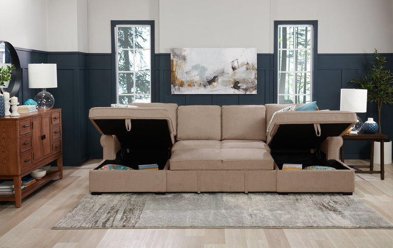 Sofa-lit sectionnel Haven de Scott Living 3 pièces en tissu de chenille avec 2 fauteuils longs de rangement - taupe