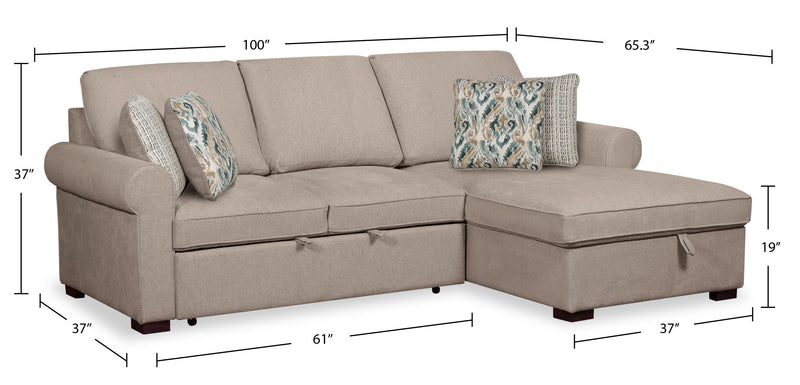 Sofa-lit sectionnel de droite Haven de Scott Living 2 pièces en tissu de chenille avec fauteuil long de rangement - taupe