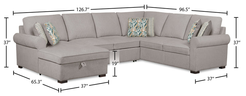 Sofa-lit sectionnel de gauche Haven de Scott Living 3 pièces en tissu de chenille avec fauteuil long de rangement - gris