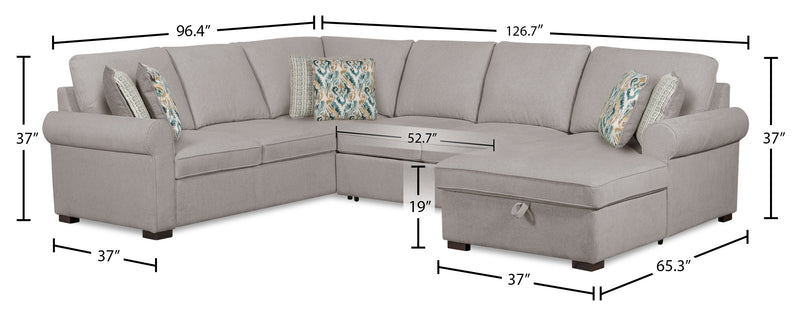 Sofa-lit sectionnel de droite Haven de Scott Living 3 pièces en tissu de chenille avec fauteuil long de rangement - gris