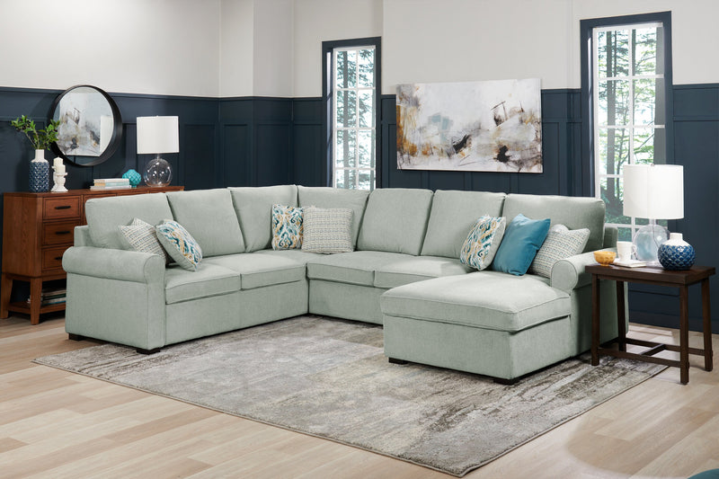 Sofa-lit sectionnel de droite Haven de Scott Living 3 pièces en tissu de chenille avec fauteuil long de rangement - bleu écume de mer